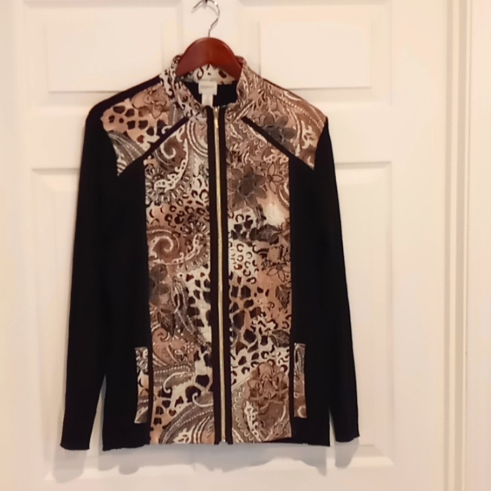 Chicos Zenergy Full Zip Sweater Jacket with Quilted front.  Size 3